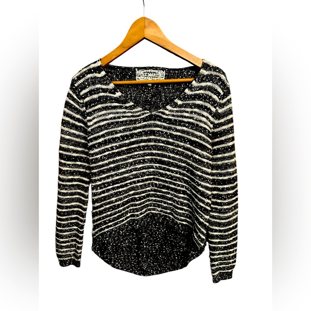 Pink Martini Sweater Small Striped Oversized High Low V-Neck Pullover Sparkle
